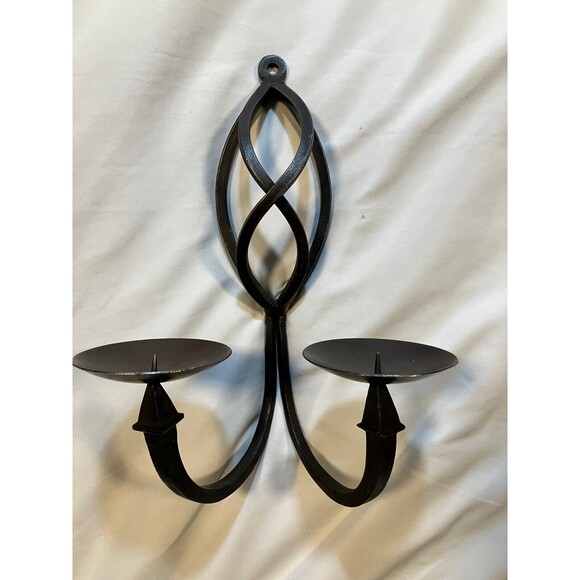 Double Pillar Candle Wall Sconce Forge Iron Brown Birdcage Design 12" Home Decor - Picture 2 of 6